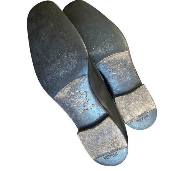 Prada Men's Black Leather Loafers with Silver Tone Buckle Detail Size 7 - Picture 9 of 16